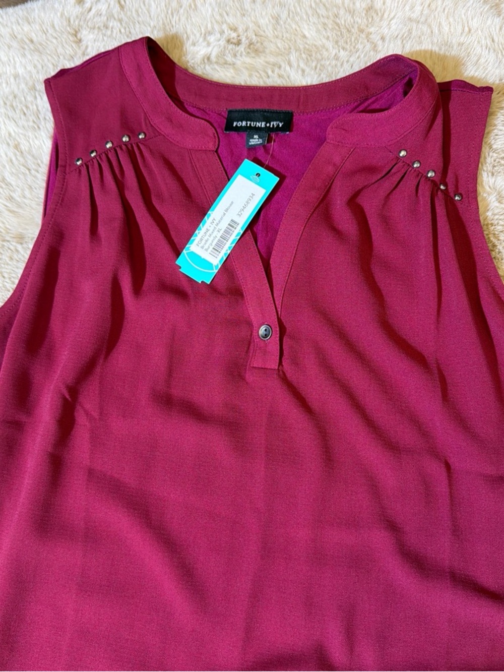 Fortune + Ivy Sleeveless Stud-Detail Shell Top - Wine